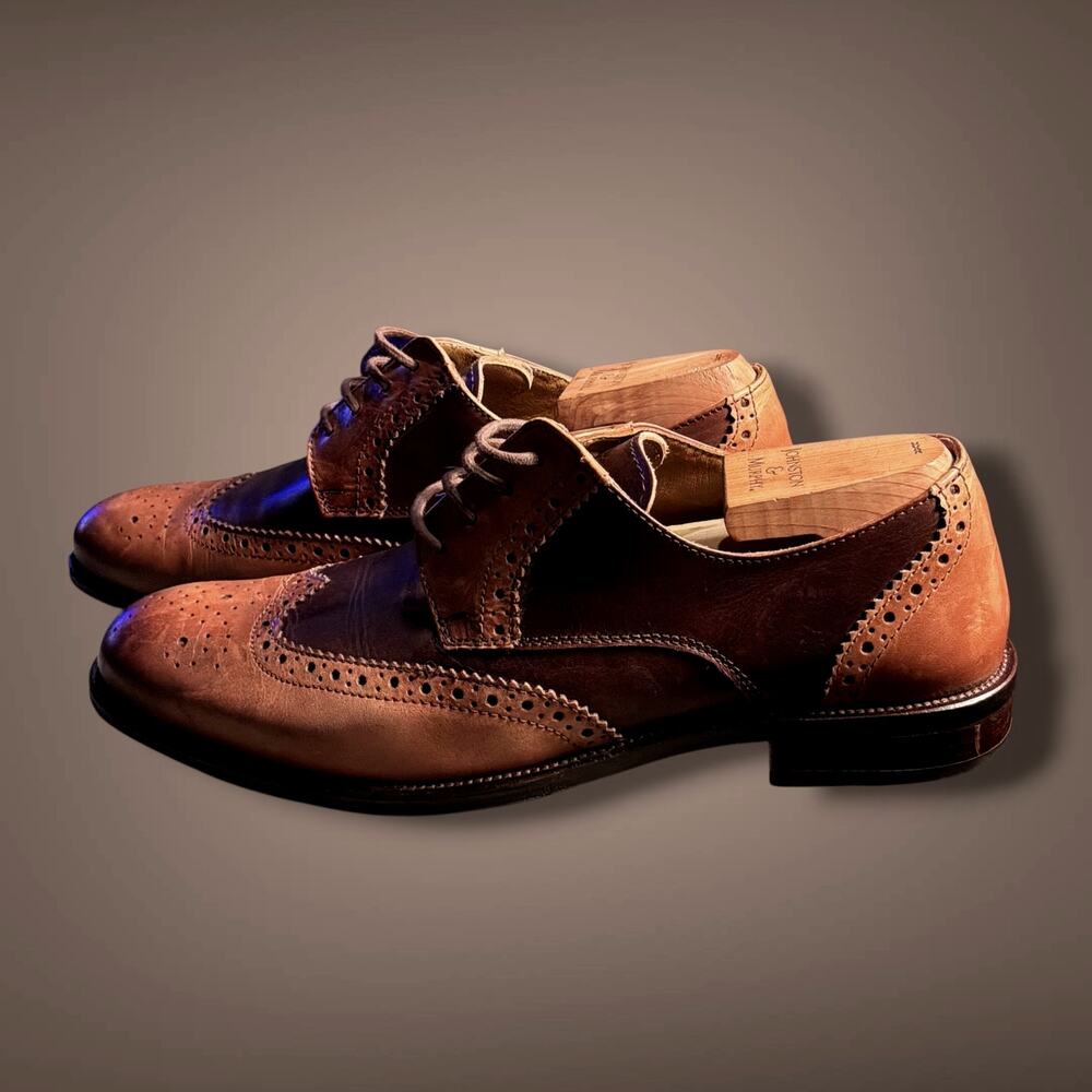 Men's 11M GIORGIO BRUTINI Brown/Cognac Leather Wingtip Oxfords C250504-2 EUC